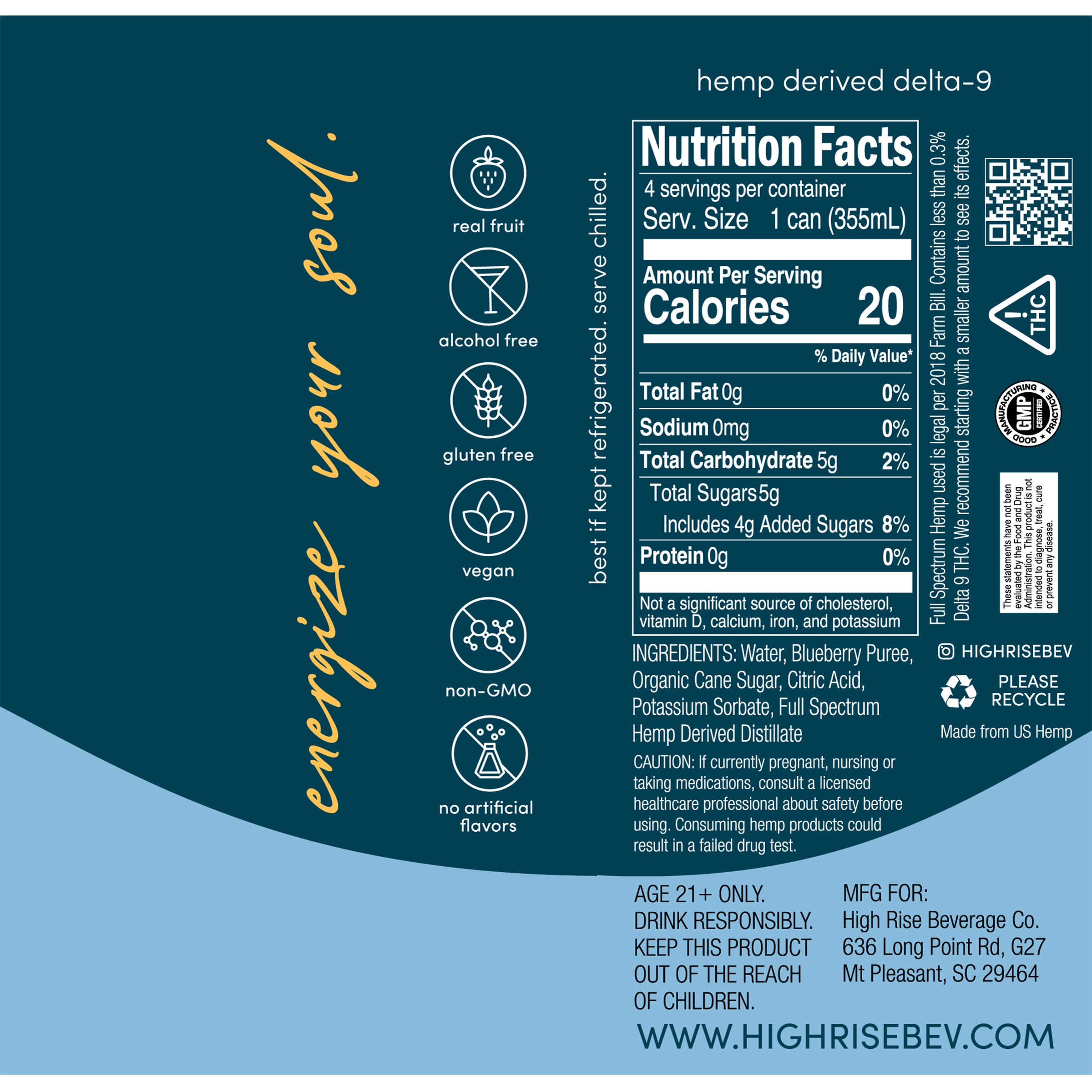 High Rise Blueberry D9 THC Seltzer 3